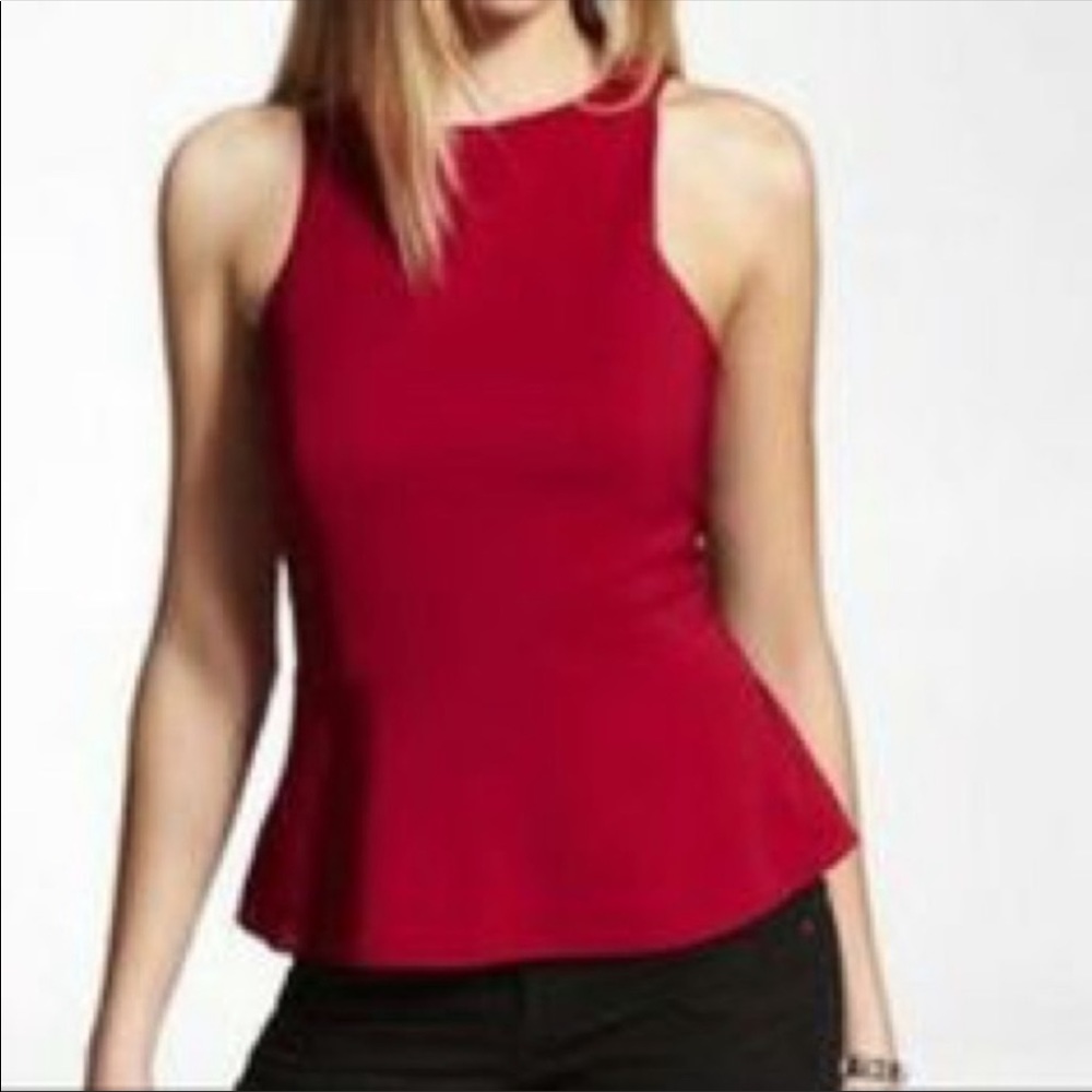 Express, medium, dressy, deep red peplum top, fully lined zip back